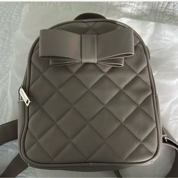 Betsey Johnson Quilted Gray Mini Backpack with Bow - Picture 1 of 5